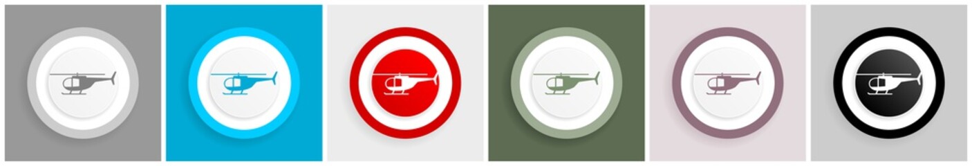Aufkleber - Helicopter, transport concep icon set, colorful flat design vector illustrations in 6 options for web design and mobile applications