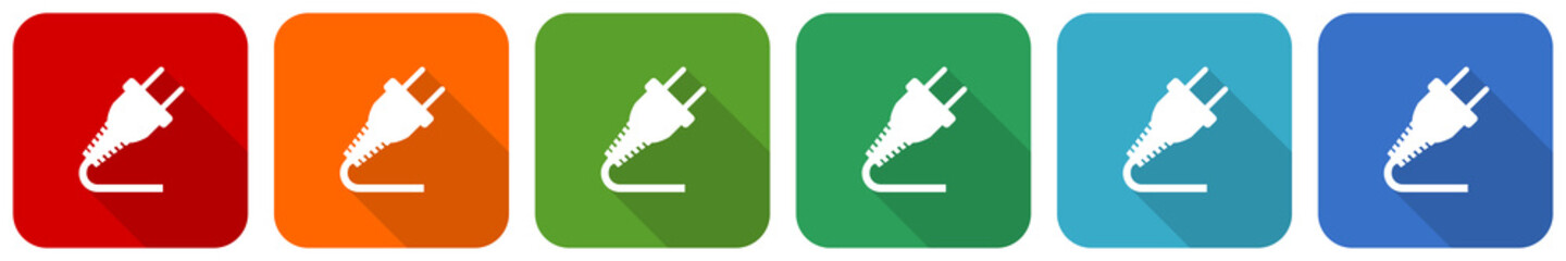 Aufkleber - Plug icon set, flat design vector illustration in 6 colors options for webdesign and mobile applications
