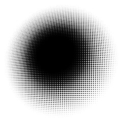 Poster - Spherical distortion halftone dots element. Orb, ball deform on bulge, bump speckles, polka-dots and screentone.Pointillist, pointillism abstract geometric circle element, pattern.Curve,camber FX