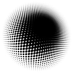 Poster - Spherical distortion halftone dots element. Orb, ball deform on bulge, bump speckles, polka-dots and screentone.Pointillist, pointillism abstract geometric circle element, pattern.Curve,camber FX