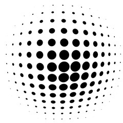 Poster - Spherical distortion halftone dots element. Orb, ball deform on bulge, bump speckles, polka-dots and screentone.Pointillist, pointillism abstract geometric circle element, pattern.Curve,camber FX