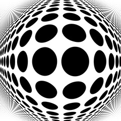 Poster - Spherical distortion halftone dots element. Orb, ball deform on bulge, bump speckles, polka-dots and screentone.Pointillist, pointillism abstract geometric circle element, pattern.Curve,camber FX