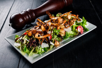 Canvas Print - Close up view on large plate with tasty salad. Food photo background. Healthy, dieting, balanced salad