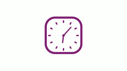 Amazing pink dark square clock isolated on white background,clock icon,12 hours clock icon