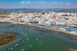 aerial of Faro with harbor, Portugal