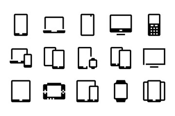 Wall Mural - Electronic device related vector icon set. Gadget, Mobile phone, Tablet, Laptop and Computer outline icons.