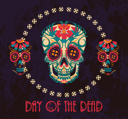 Dia de Los Muertos. vector poster for the day of the dead. images of decorative painted skulls
