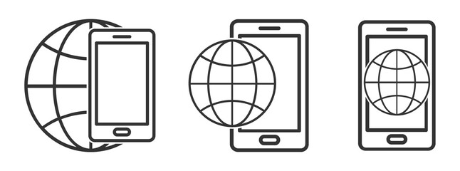 Wall Mural - planet earth symbol with smartphone icon. mobile phone icon with globe earth symbol
