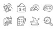 Wallet, Loyalty points and Report document line icons set. Refresh bitcoin, Survey checklist and Analytics signs. Pyramid chart, Payment method symbols. Quality line icons. Wallet badge. Vector