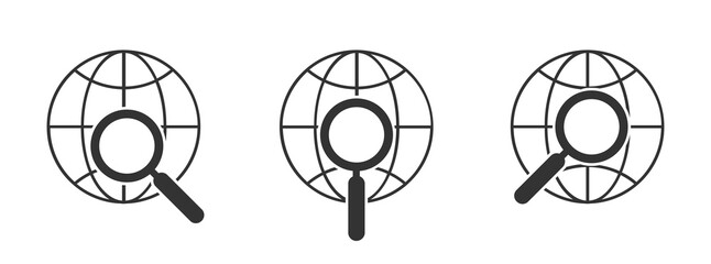 Poster - planet earth symbol with magnifier icon. vector illustration. search concept