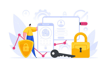Wall Mural - man representing security apps on modern devices
