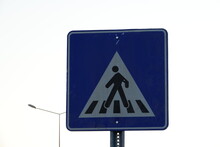 Pedestrian Crossing Sign Black White On Blue