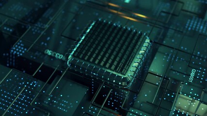 Wall Mural - virtual data transmission futuristic computer technology cpu processor on database circuit board. 3d