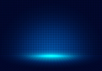 abstract blue grid perspective design background with lighting. high technology lines landscape conn