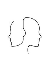 Poster - Poster drawn in continuous line consisting of two female profiles