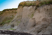 Nature Background.  Soft Focus Of Geological Structure, Landslide On Steep Coastal Cliffs 