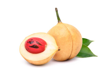 Wall Mural -  Fresh nutmeg fruit and cut in half isolated on white background. Clipping path.