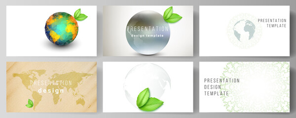 Vector layout of the presentation slides design business templates, multipurpose template for presentation brochure, brochure cover. Save Earth planet concept. Sustainable development global concept.