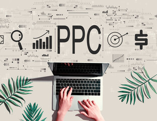 Wall Mural - PPC - Pay per click concept with person using a laptop computer