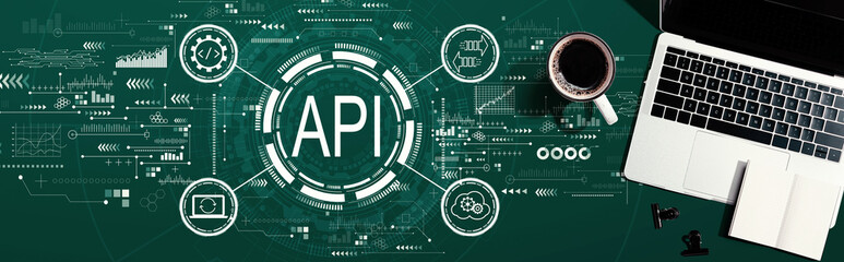 API - application programming interface concept with a laptop computer on a desk