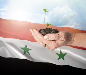 Syria growth and new beginning. Green renewable energy and ecology concept.