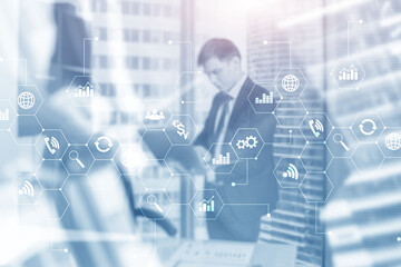 Wall Mural - diagram automation innovation concept. against the background of young businessmen in the office.