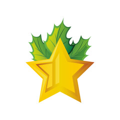 Sticker - star with christmas decoration on white background