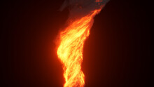 Fire Tornado, Bright Explosion With Black Clouds, Smoke. Fire Wall, Intense Fuel Burning. 3D Rendering