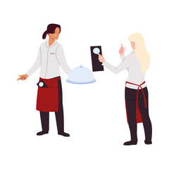 Sticker - Waitress and waiter in uniform in restaurant