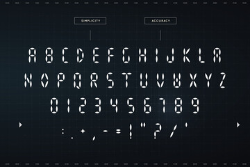 Aufkleber - Digital awesome symbols set. Futuristic style alphabet. Font for HUD or digital display. Vector typography design