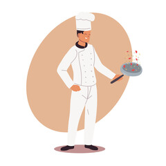 Wall Mural - young cook with uniform and frying pan in hand