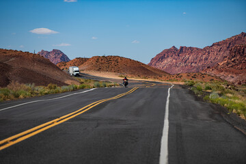 Wall Mural - Asphalt road. American roadtrip. Scenery with highway.