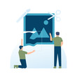 © Papcut design  - illustration of a team cutting or fixing a photo. image editor concept, enhance or beautify image quality, graphic design, freelance. flat style. UI design elements