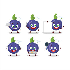 Wall Mural - Cartoon character of blueberry with various chef emoticons