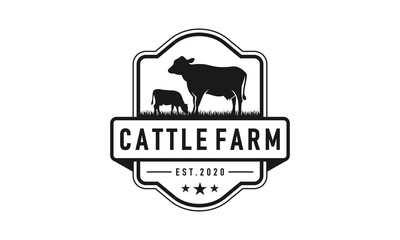  Retro Vintage Cattle / Beef Emblem Label logo design