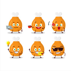 Wall Mural - Chicken thighs cartoon character with various types of business emoticons