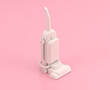 Isometric 3d Icon, a group of white retro  hoover machine in flat color pink room,single color white, cute toylike household objects, 3d rendering