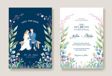 Set Of Wedding Cards, Invitation Template. Bride And Groom Pre-wedding Image.