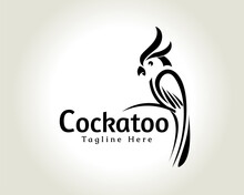 Abstract Line Art Cockatoo, Parrots Perch Logo Symbol Icon Design Illustration