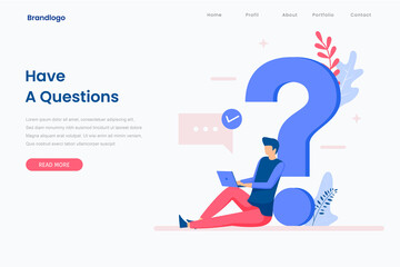 Wall Mural - FAQ illustration landing page concept. That design can be used for websites, landing pages, UI, mobile applications, posters, banners