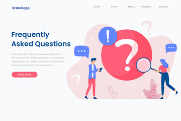 Wall Mural - Landing page illustration of frequently asked question concept. That design can be used for websites, landing pages, UI, mobile applications, posters, banners