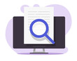 © Elena - Review expertise text research content online on pc, digital document file check analysis on computer, article inspect analysis concept, law legal proof information searching, editing essay vector