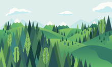 Hill Landscape With Mountainous And Forest Scenery Vector Illustration