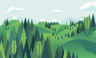 hill landscape with mountainous and forest scenery vector illustration