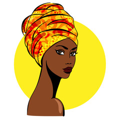 Beautiful african woman on yellow background. Ethnic vector illustration.