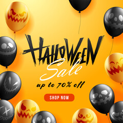 Wall Mural - Halloween Sale banner with scary balloons, Vector illustration