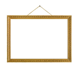 Old wooden picture frame hanging on a rope