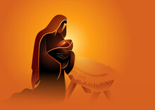 Biblical Vector Illustration Series, Mary Holding Baby Jesus