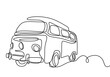 Camper continuous line drawing. A camping car for traveling isolated on white background. The concept of moving in a motorhome, family camping, camping, caravan. vector illustration