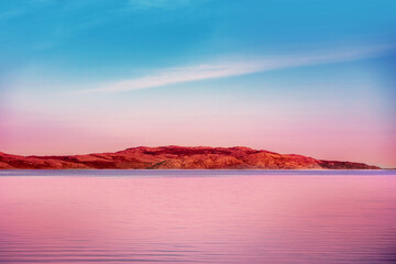 Fototapete - Salt lake. Pink lake at sunset light
